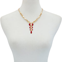 Goldtone Red Stone Pendant Statement Necklace