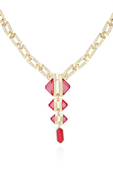 Goldtone Tri Rose Stone Drop Pendant Necklace