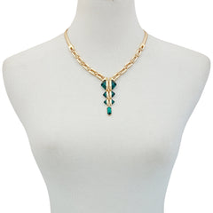 Goldtone Tri Blue Zircon Stone Drop Pendant Necklace
