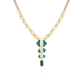 Goldtone Tri Blue Zircon Stone Drop Pendant Necklace