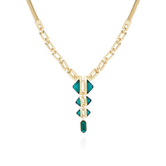 Goldtone Tri Blue Zircon Stone Drop Pendant Necklace