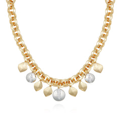 Two Tone Gilded Leaf Charm Statement Necklace