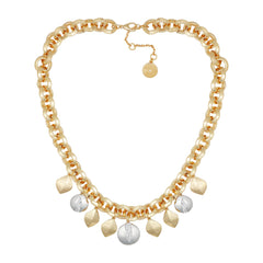 Two Tone Gilded Leaf Charm Statement Necklace