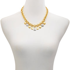 Two Tone Gilded Leaf Charm Statement Necklace