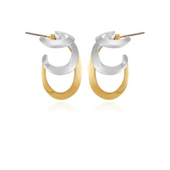 Two Tone Gilded Leaf Hoop Earrings