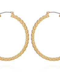 Goldtone Frozen Ball Chain Hoop Earrings