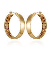 Goldtone Inside Pave Stone Hoop Earrings