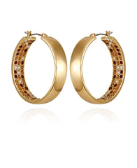 Goldtone Inside Pave Stone Hoop Earrings