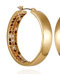 Goldtone Inside Pave Stone Hoop Earrings