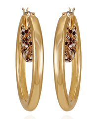 Goldtone Pave Crystal Stone Layered Hoop Earrings