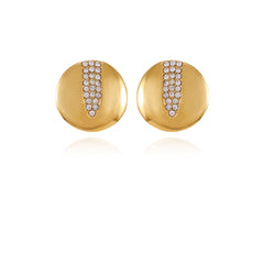 Goldtone Crystal Stone Coin Button Earrings