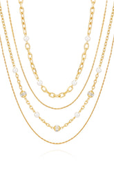 Layered Goldtone Chain Pearl Necklace