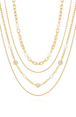 Layered Goldtone Chain Pearl Necklace