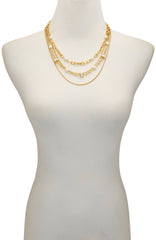 Layered Goldtone Chain Pearl Necklace