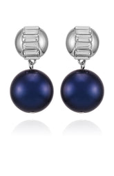 Silvertone Drop Earrings With Navy Pearl Crystal Accents