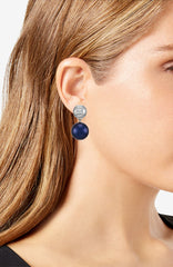 Silvertone Drop Earrings With Navy Pearl Crystal Accents