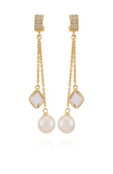 Goldtone Dangle Earrings With Pearl Crystal Drop