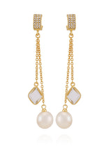 Goldtone Dangle Earrings With Pearl Crystal Drop