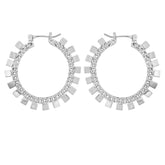 Silvertone Hoop Earrings With Geometric Accents