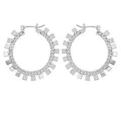 Silvertone Hoop Earrings With Geometric Accents