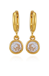 Gold Tone Cubic Zirconia Drop Huggie Hoop Earrings