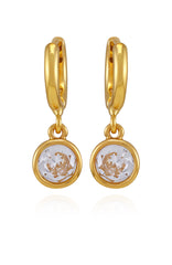 Gold Tone Cubic Zirconia Drop Huggie Hoop Earrings