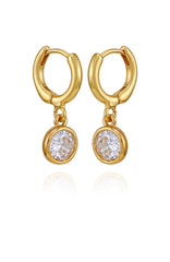 Gold Tone Cubic Zirconia Drop Huggie Hoop Earrings