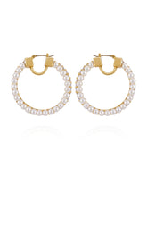 Goldtone Hoop Earrings With Pearls Baguette Crystals