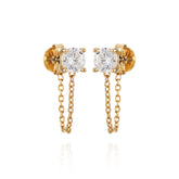 Crystal Stud Chain Dangle Drop Earrings