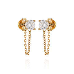 Crystal Stud Chain Dangle Drop Earrings