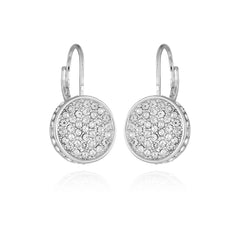 Silvertone Glass Stone Coin Leverback Earrings