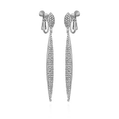 Silvertone Glass Stone Pave Drop Clip On Earrings