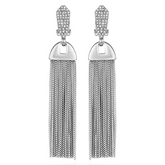 Silvertone Pave Tassel Drop Clip On Earrings
