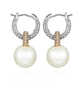 Two Tone Pearl Drop Hoop Earrings