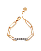 Gold Tone Paperclip Link Chain Bracelet With Crystal Stone Pave Bar
