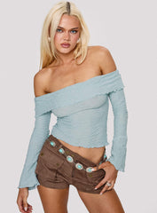 Back With Love Off Shoulder Long Sleeve Top Blue