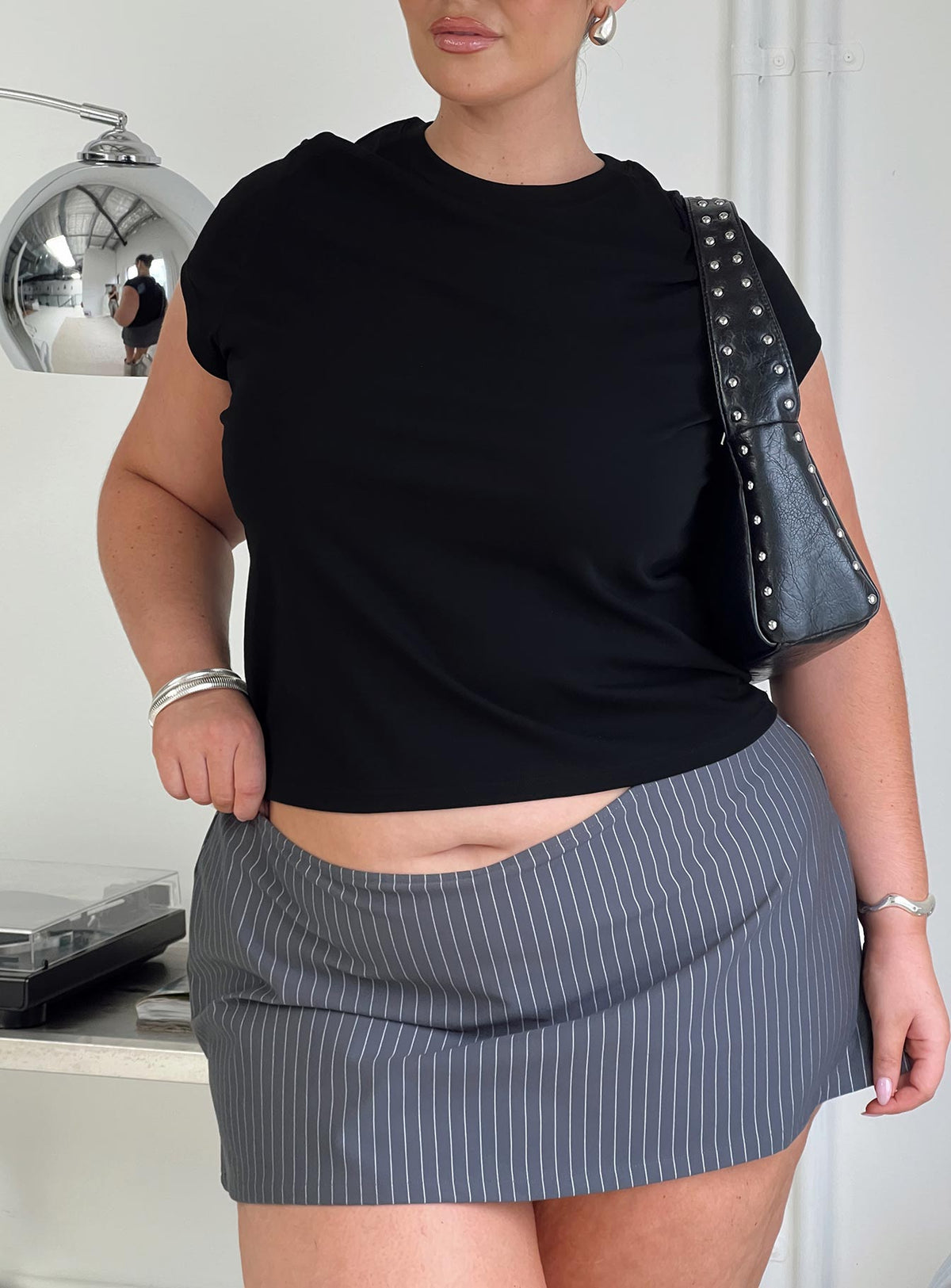 Can't Sleep Skort Charcoal Stripe Curve