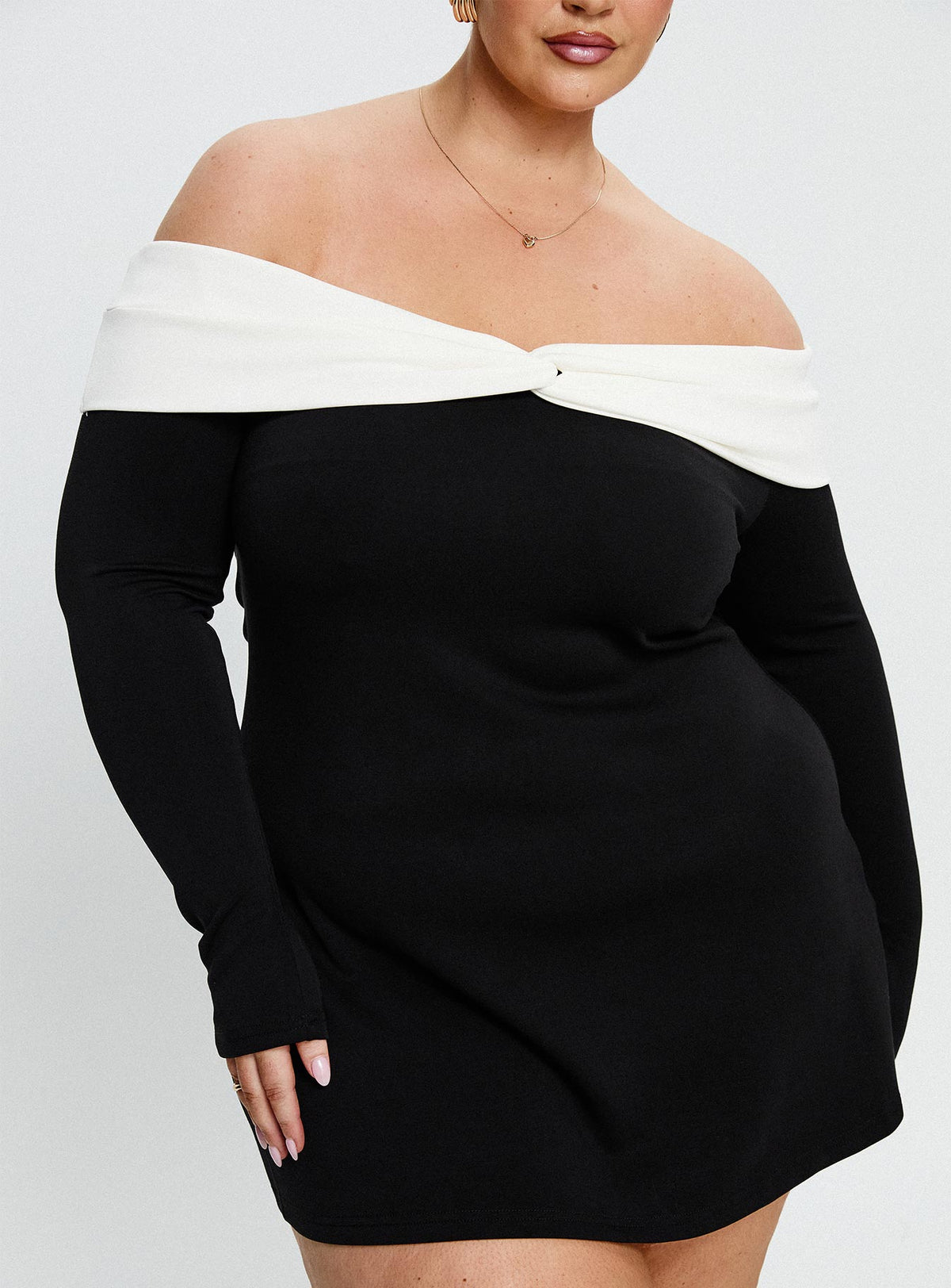 Distractions Off Shoulder Long Sleeve Mini Dress Multi Curve