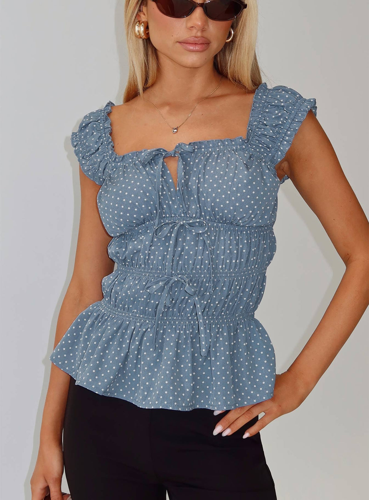 Scouts Honour Shirred Top Blue / White