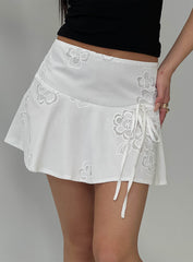 Drisana Tie Detail Embroidered Mini Skirt White