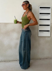 Paltrow Mid Rise Wide Leg Cargo Jeans Mid Blue Wash Petite