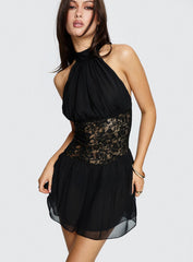 Bridges Halter Lace Mini Dress Black