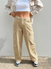 Locksley Mid Rise Baggy Cargo Jeans Beige