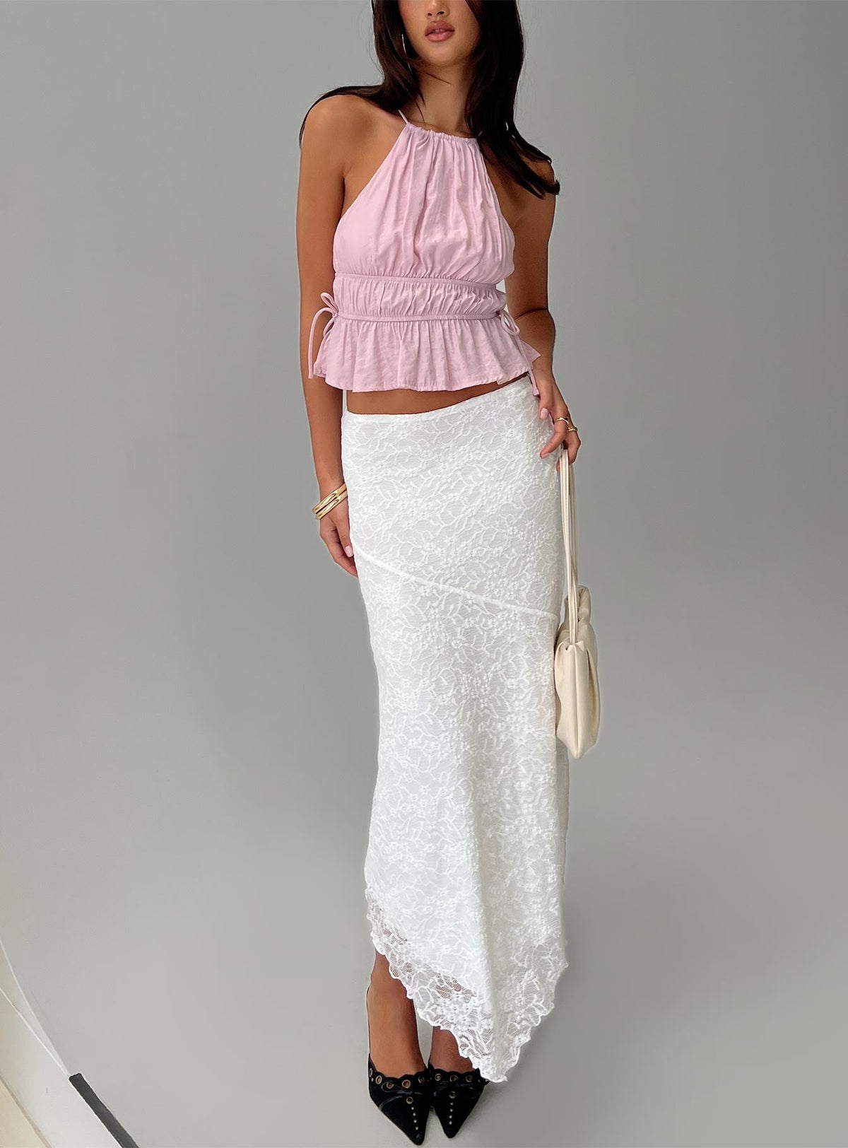 Freebirds Lace Midi Skirt White