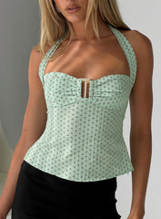 Isabetta Halter Top Green Polka
