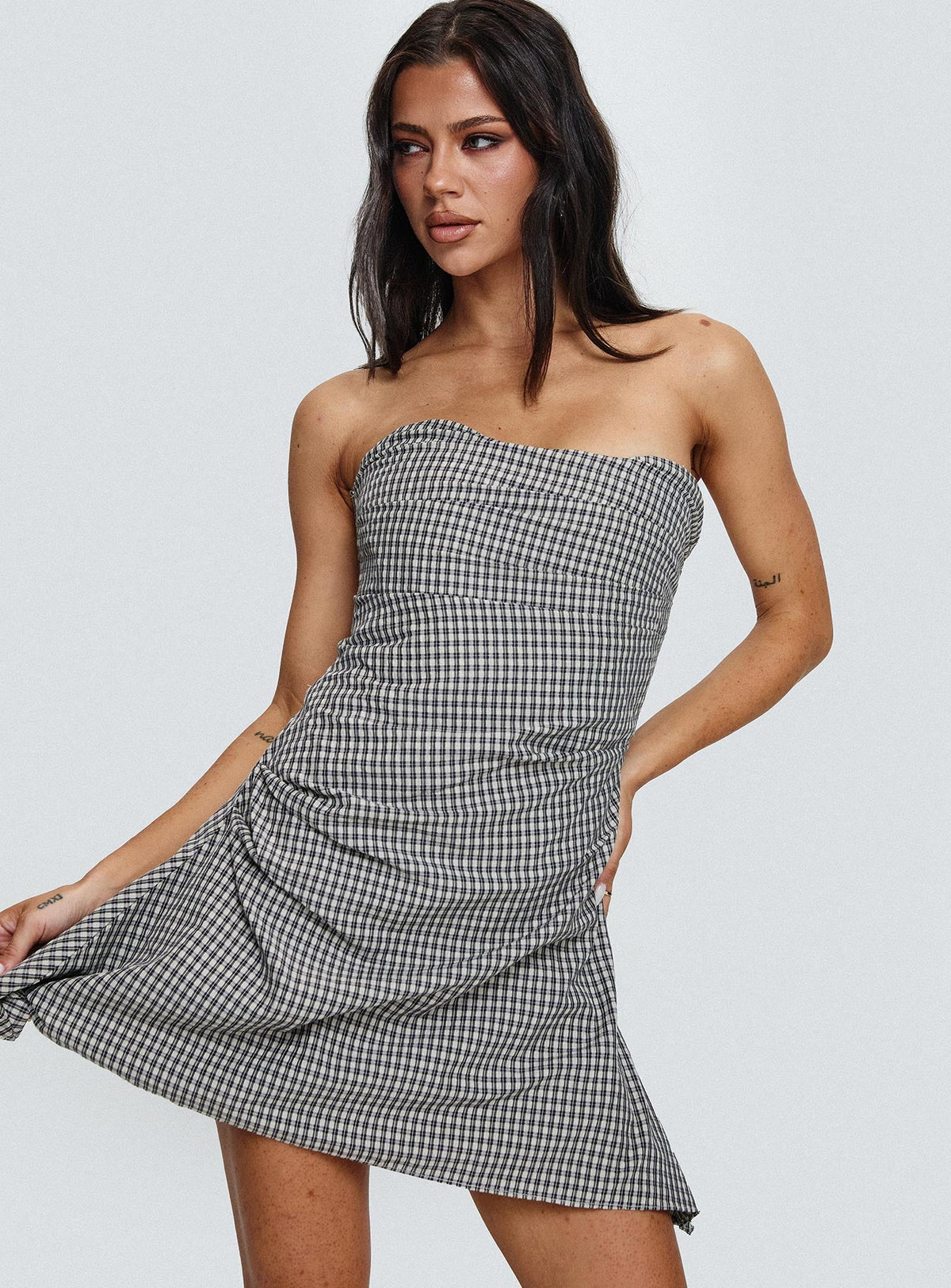 Bradwell Strapless Mini Dress Check