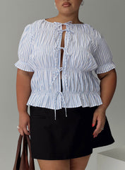 Alistair Bow Tie Top Blue / White Stripe Curve