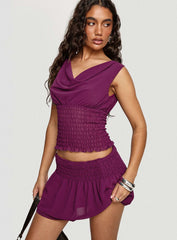 I Belong Shirred Mini Skirt Wine