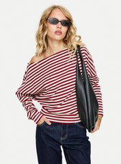 Deora Cinched Long Sleeve Top Red Stripe