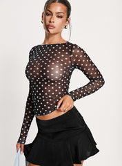 Rosenda Mesh Long Sleeve Top Black / White Polka